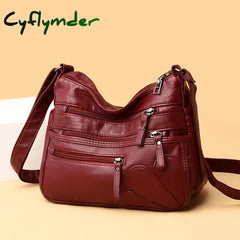 Cyflymder High Quality Women Shoulder Bag Pu Leather Crossbody Multi-Pockets Messenger Flower