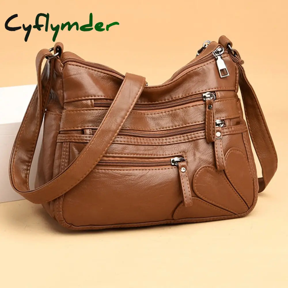 Cyflymder High Quality Women’s Soft Leather Shoulder Bags Multi-Layer Vintage Crossbody Bag