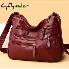 Cyflymder High Quality Women’s Soft Leather Shoulder Bags Multi-Layer Vintage Crossbody Bag