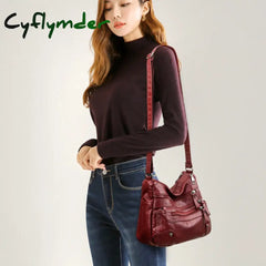 Cyflymder High Quality Women’s Soft Leather Shoulder Bags Multi-Layer Vintage Crossbody Bag