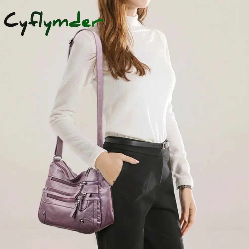 Cyflymder High Quality Women’s Soft Leather Shoulder Bags Multi-Layer Vintage Crossbody Bag