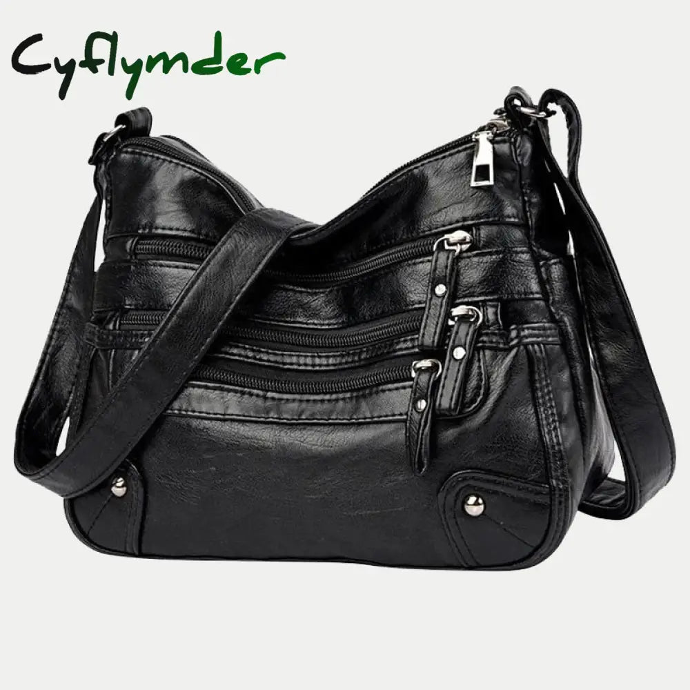 Cyflymder High Quality Women’s Soft Leather Shoulder Bags Multi-Layer Vintage Crossbody Bag