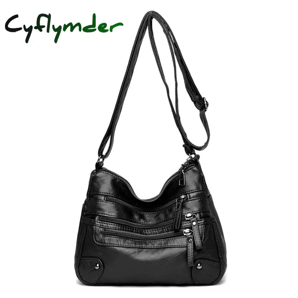 Cyflymder High Quality Women’s Soft Leather Shoulder Bags Multi-Layer Vintage Crossbody Bag