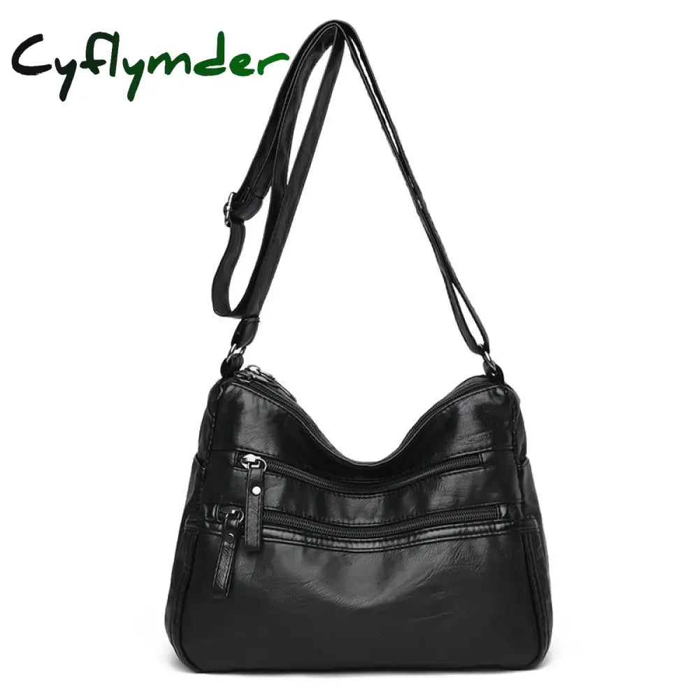 Cyflymder High Quality Women’s Soft Leather Shoulder Bags Multi-Layer Vintage Crossbody Bag