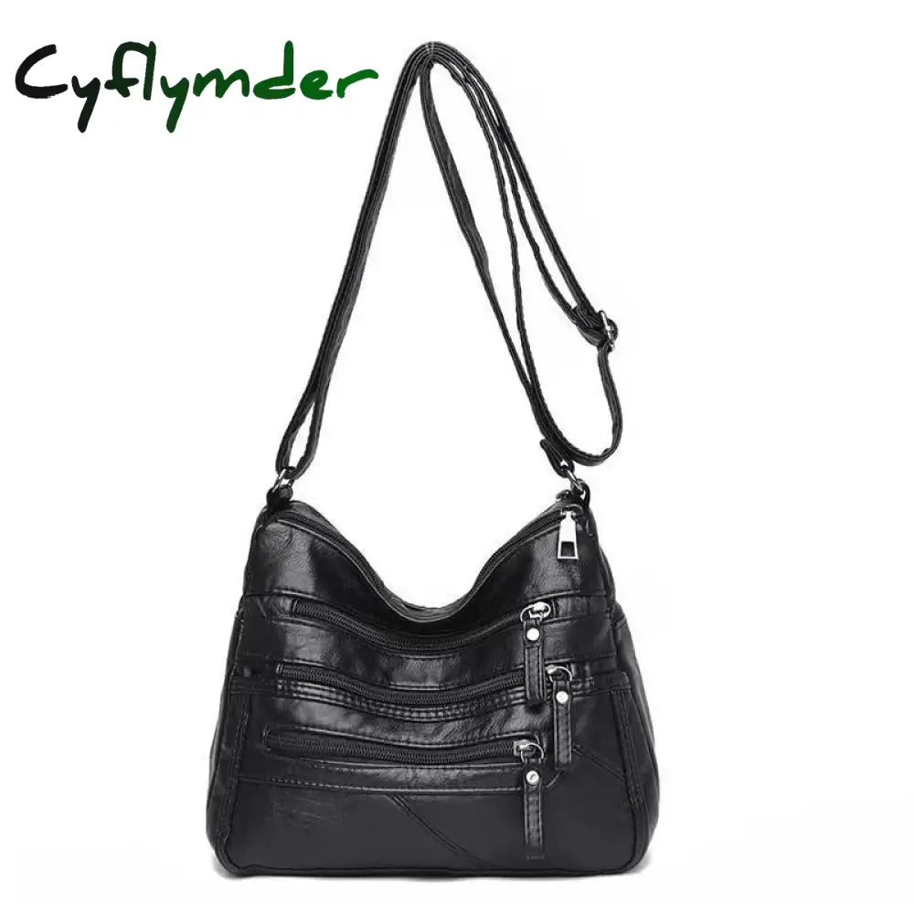 Cyflymder High Quality Women’s Soft Leather Shoulder Bags Multi-Layer Vintage Crossbody Bag