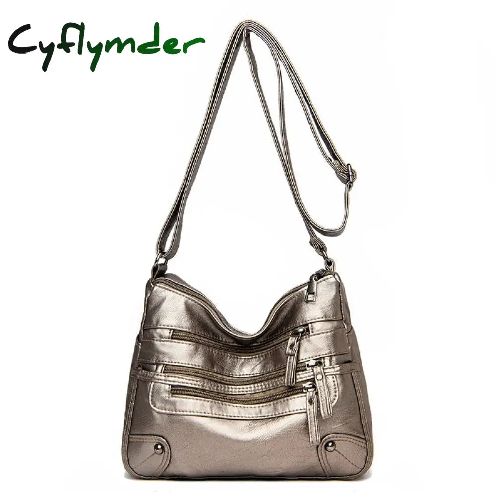 Cyflymder High Quality Women’s Soft Leather Shoulder Bags Multi-Layer Vintage Crossbody Bag