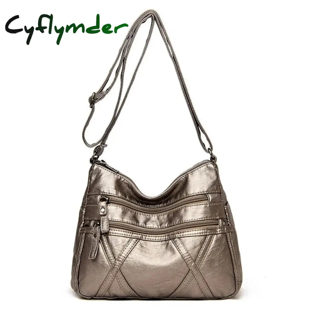 Cyflymder High Quality Women’s Soft Leather Shoulder Bags Multi-Layer Vintage Crossbody Bag