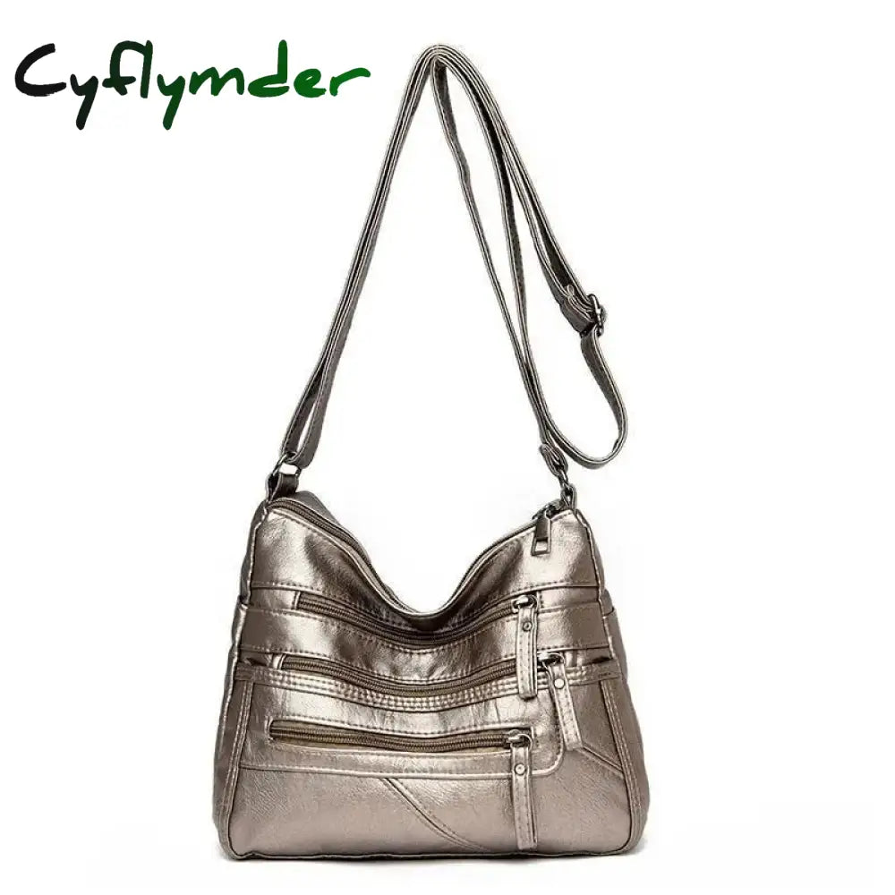 Cyflymder High Quality Women’s Soft Leather Shoulder Bags Multi-Layer Vintage Crossbody Bag