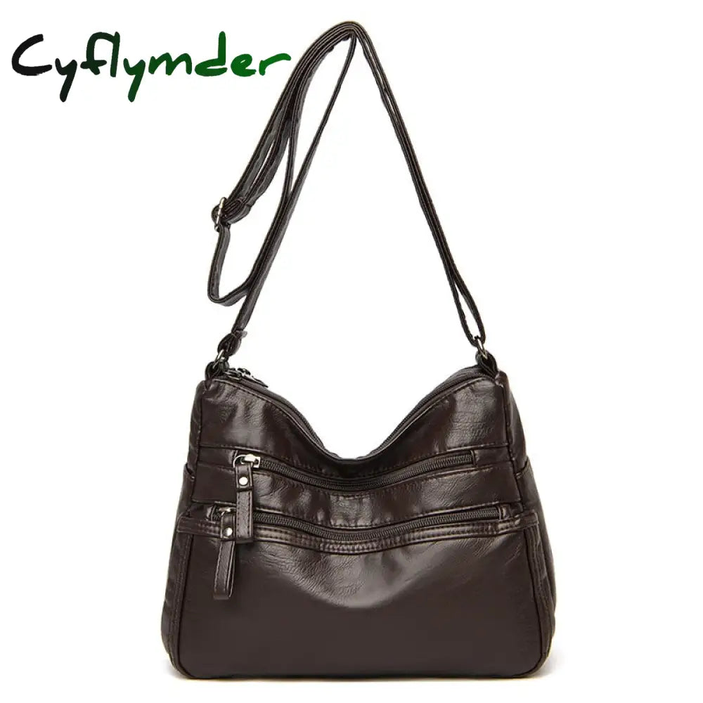 Cyflymder High Quality Women’s Soft Leather Shoulder Bags Multi-Layer Vintage Crossbody Bag