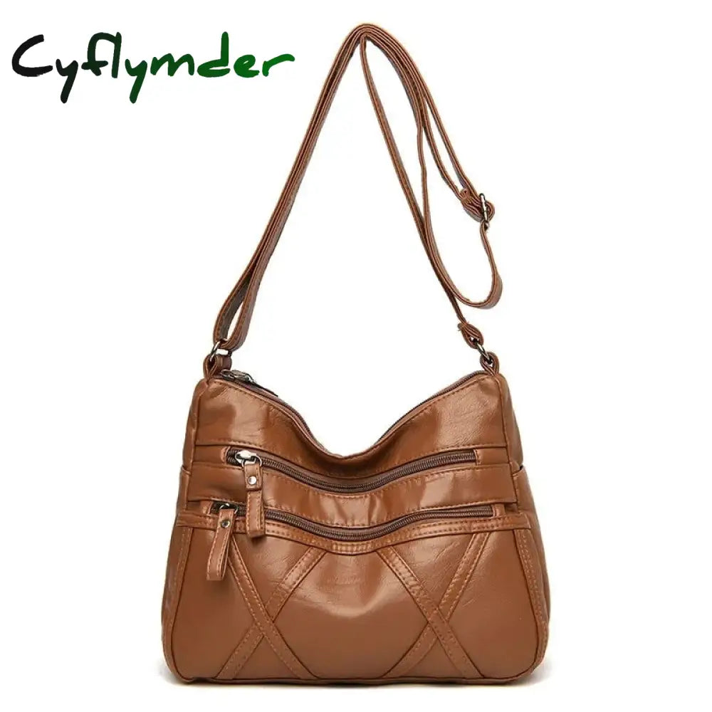 Cyflymder High Quality Women’s Soft Leather Shoulder Bags Multi-Layer Vintage Crossbody Bag