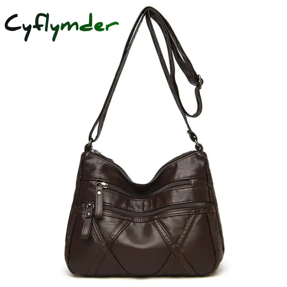 Cyflymder High Quality Women’s Soft Leather Shoulder Bags Multi-Layer Vintage Crossbody Bag