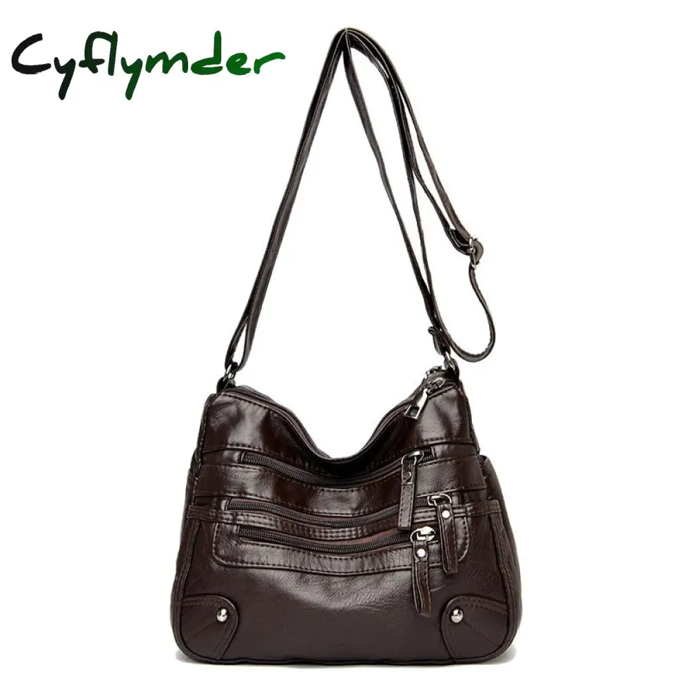 Cyflymder High Quality Women’s Soft Leather Shoulder Bags Multi-Layer Vintage Crossbody Bag