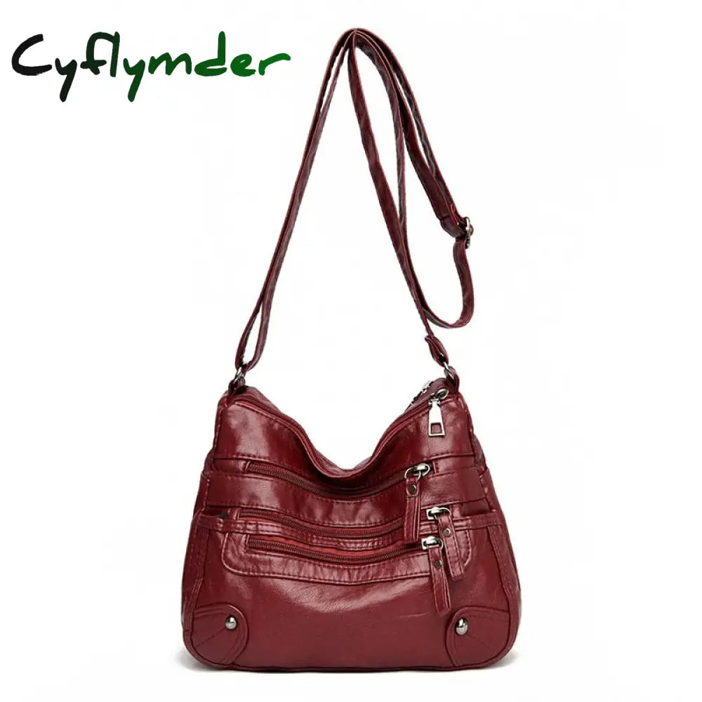 Cyflymder High Quality Women’s Soft Leather Shoulder Bags Multi-Layer Vintage Crossbody Bag