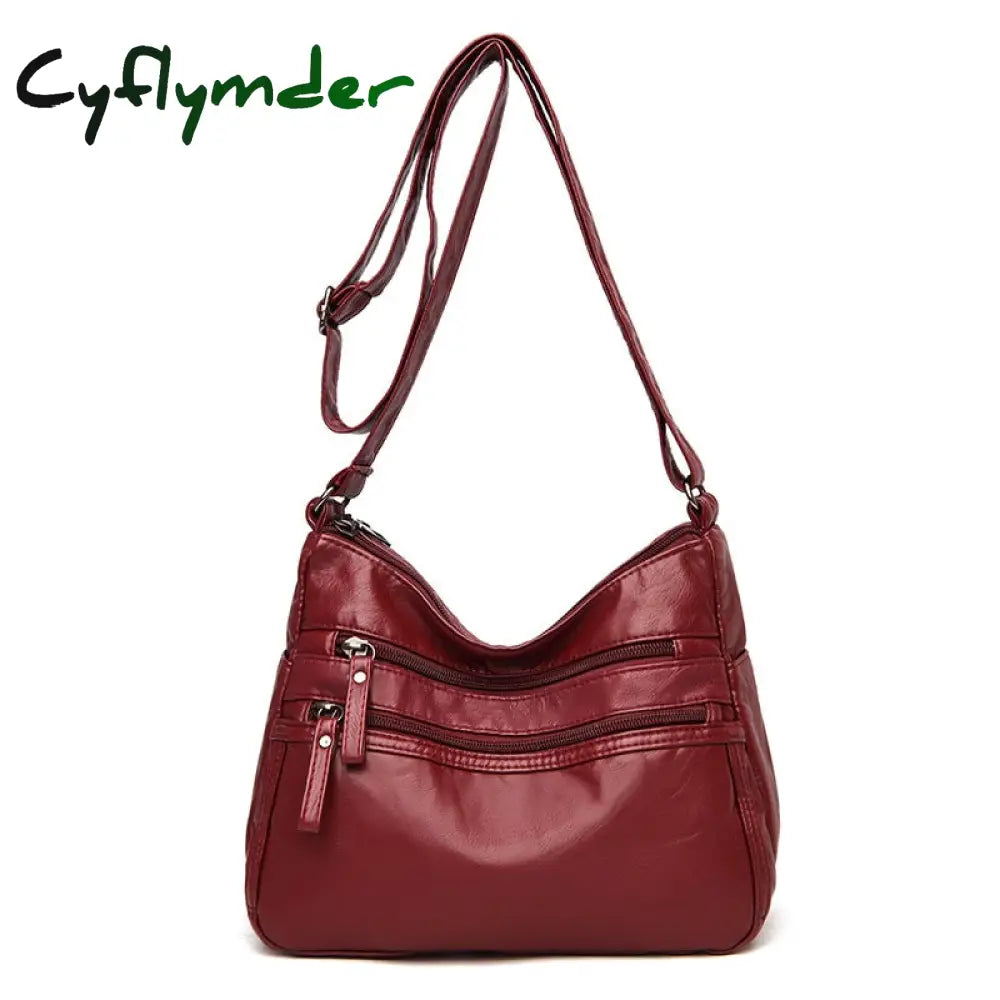 Cyflymder High Quality Women’s Soft Leather Shoulder Bags Multi-Layer Vintage Crossbody Bag