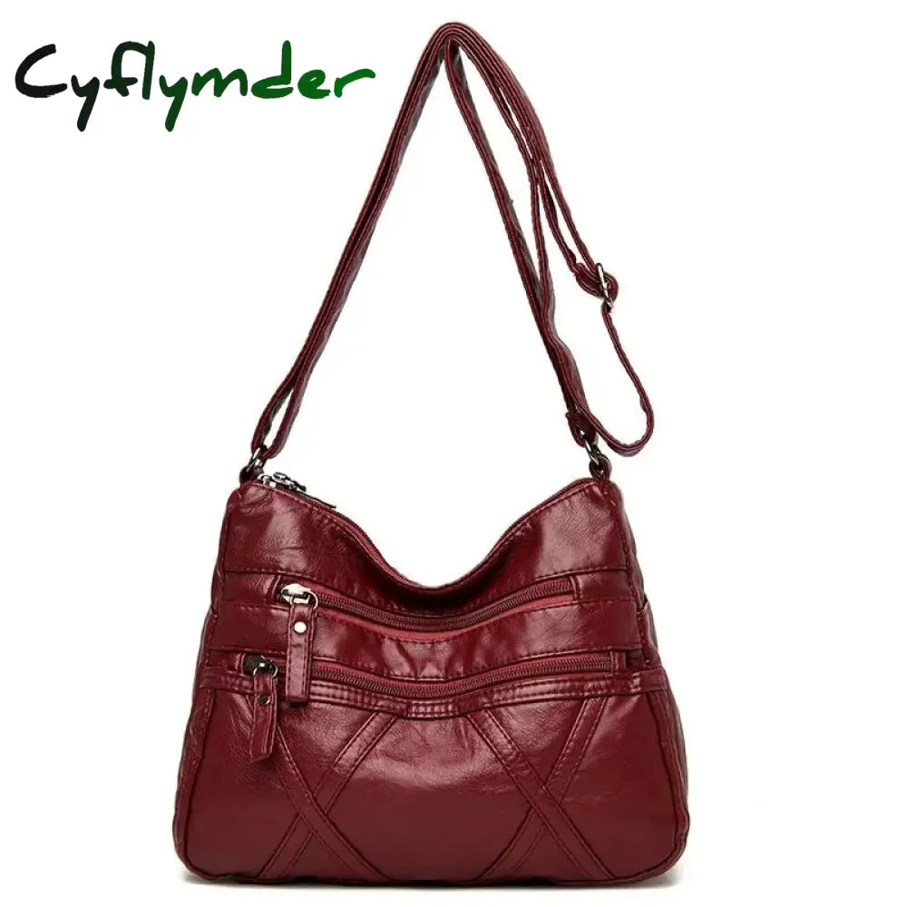 Cyflymder High Quality Women’s Soft Leather Shoulder Bags Multi-Layer Vintage Crossbody Bag