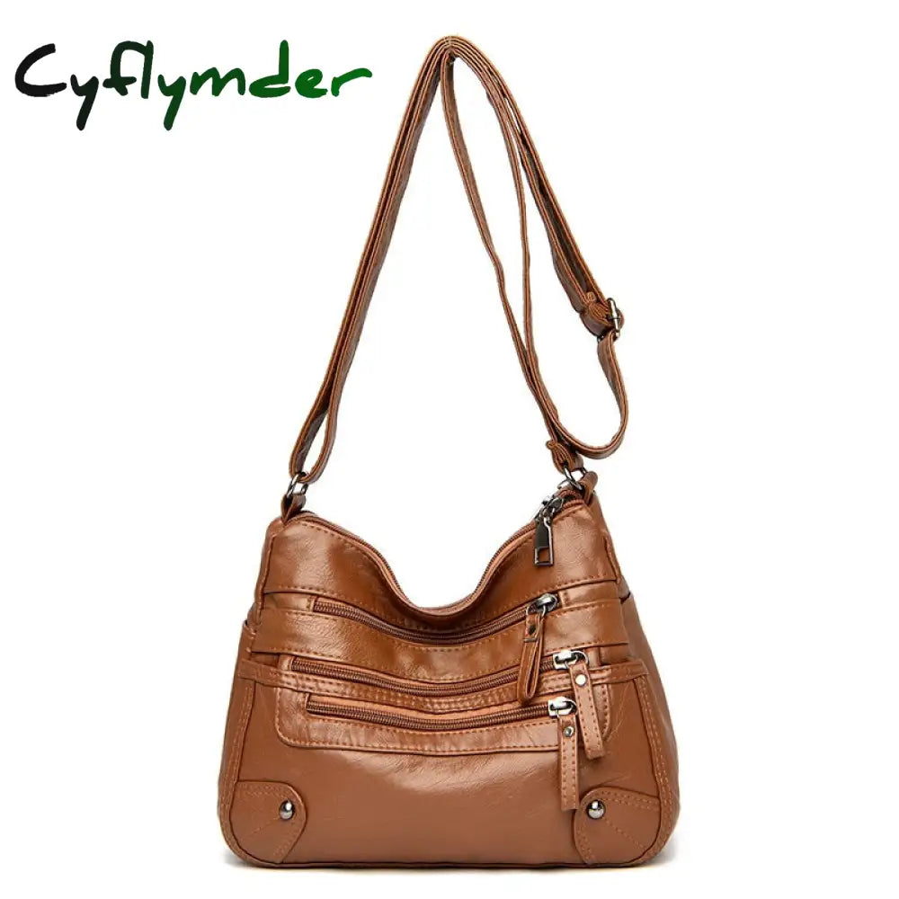 Cyflymder High Quality Women’s Soft Leather Shoulder Bags Multi-Layer Vintage Crossbody Bag