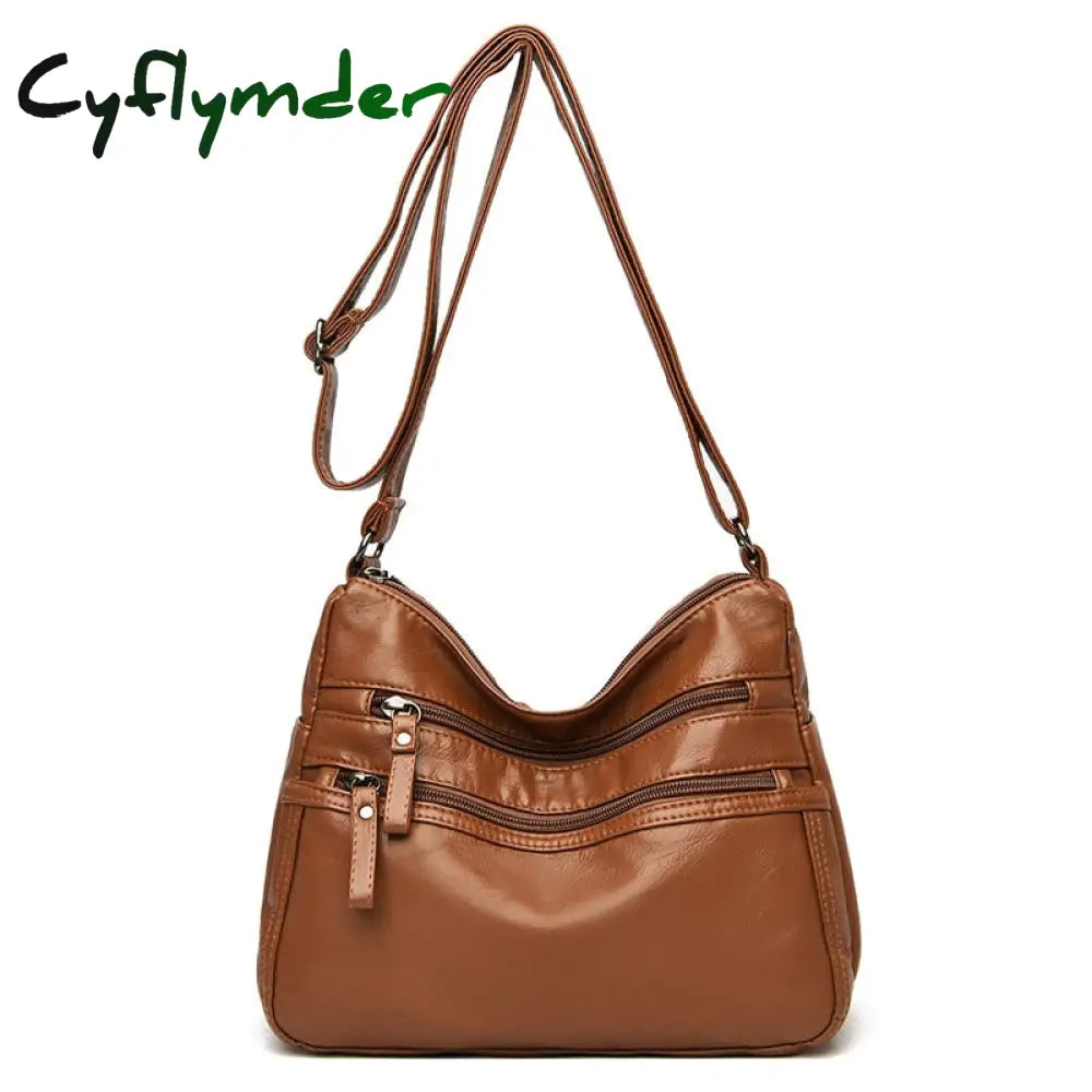 Cyflymder High Quality Women’s Soft Leather Shoulder Bags Multi-Layer Vintage Crossbody Bag