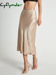 Cyflymder- High Waisted Satin Flowy Midi Skirt Apricot / Xs Skirts
