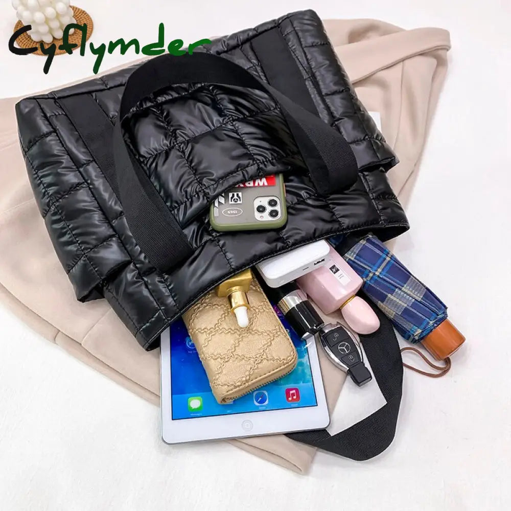 Cyflymder Hit Winter Brand Down Padded Ladies Shoulder Bags Design Big Duffel Bag For Women High