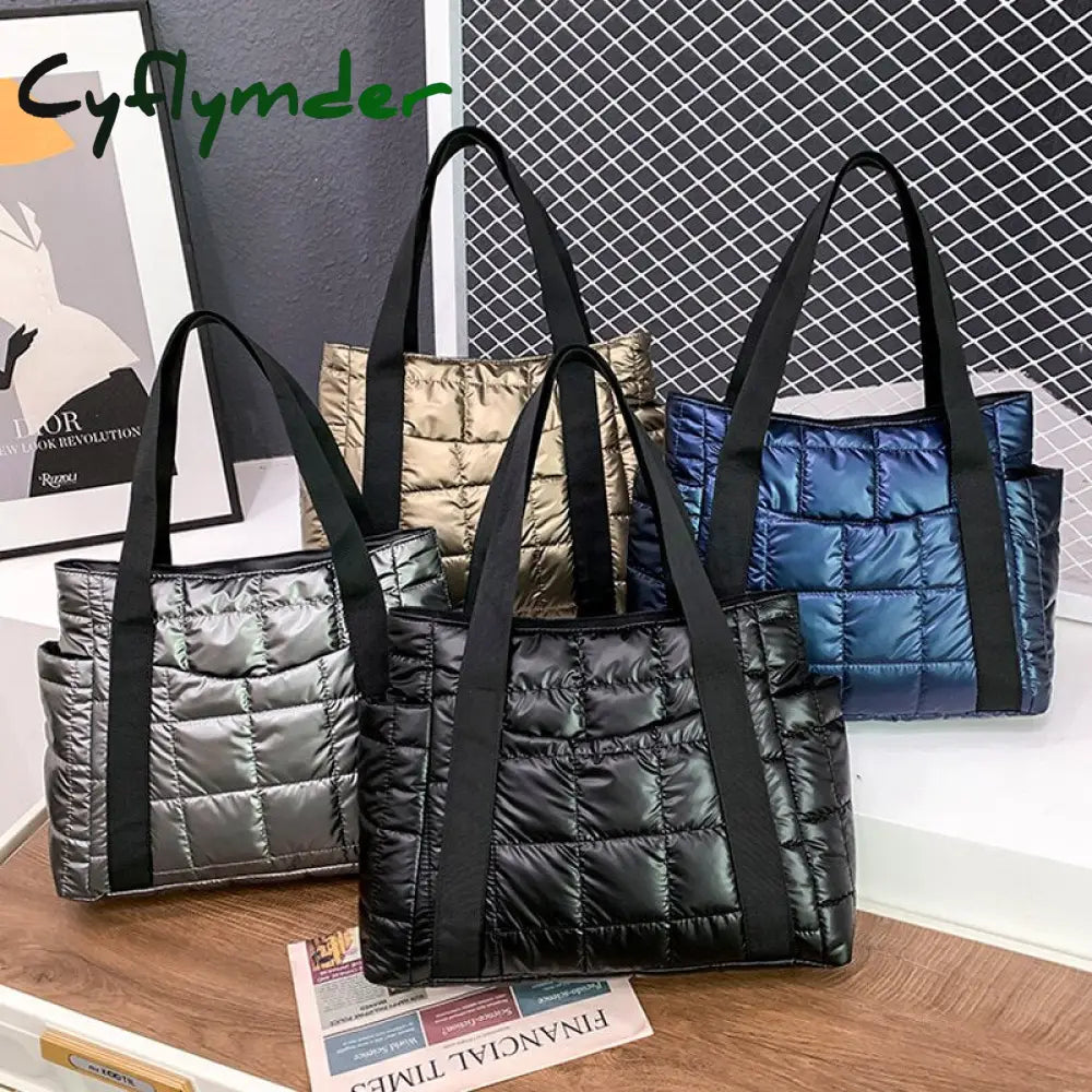 Cyflymder Hit Winter Brand Down Padded Ladies Shoulder Bags Design Big Duffel Bag For Women High