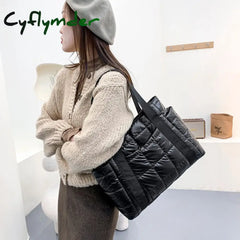 Cyflymder Hit Winter Brand Down Padded Ladies Shoulder Bags Design Big Duffel Bag For Women High