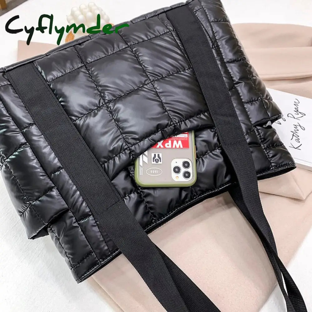 Cyflymder Hit Winter Brand Down Padded Ladies Shoulder Bags Design Big Duffel Bag For Women High