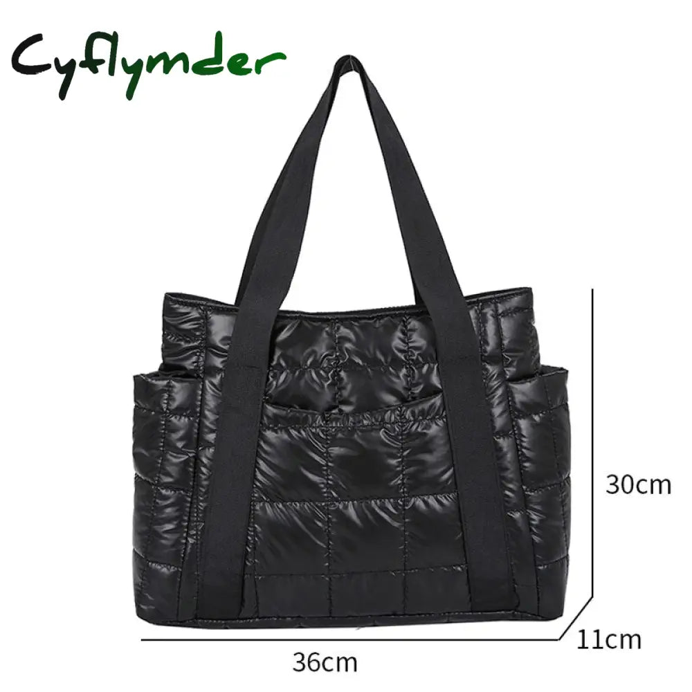 Cyflymder Hit Winter Brand Down Padded Ladies Shoulder Bags Design Big Duffel Bag For Women High