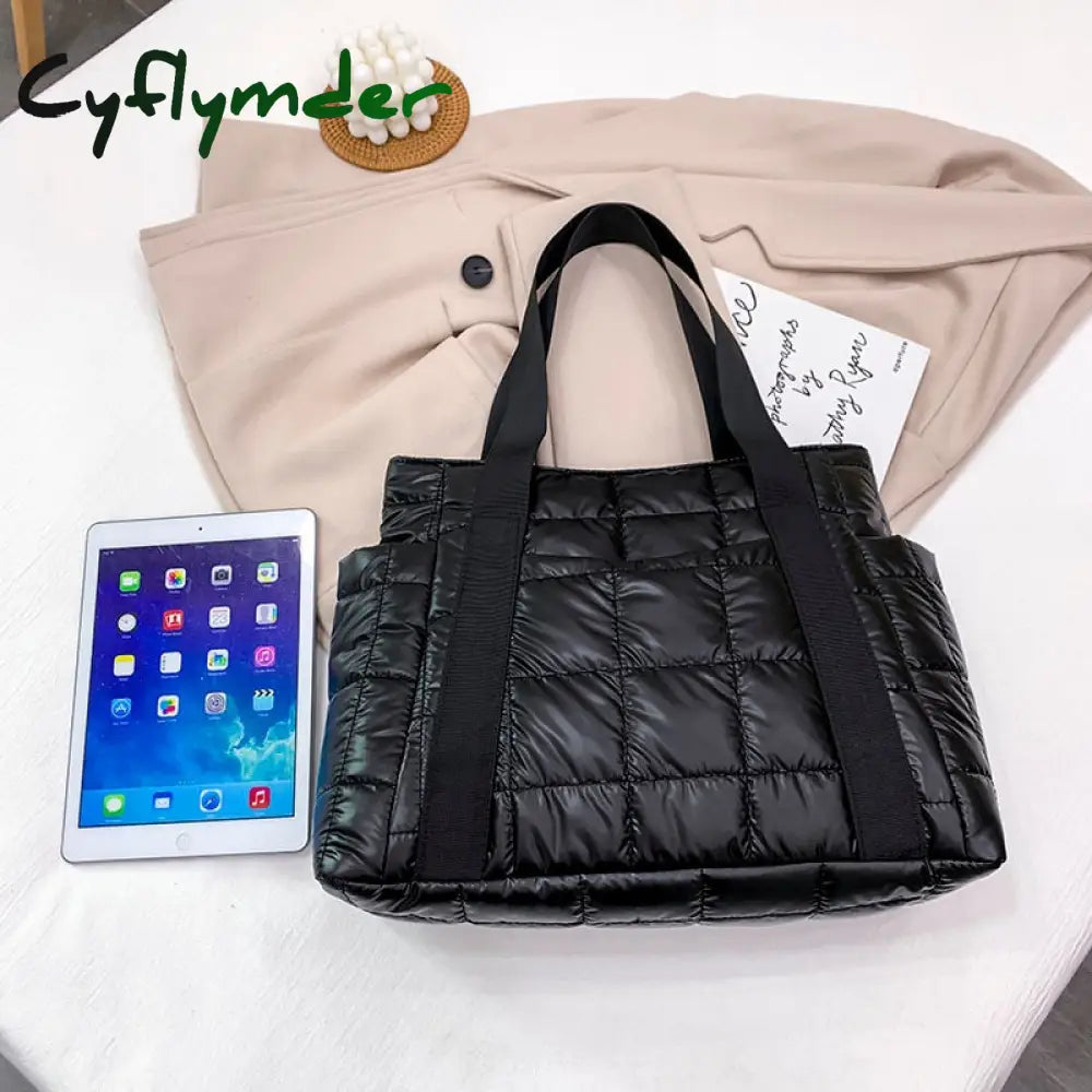 Cyflymder Hit Winter Brand Down Padded Ladies Shoulder Bags Design Big Duffel Bag For Women High