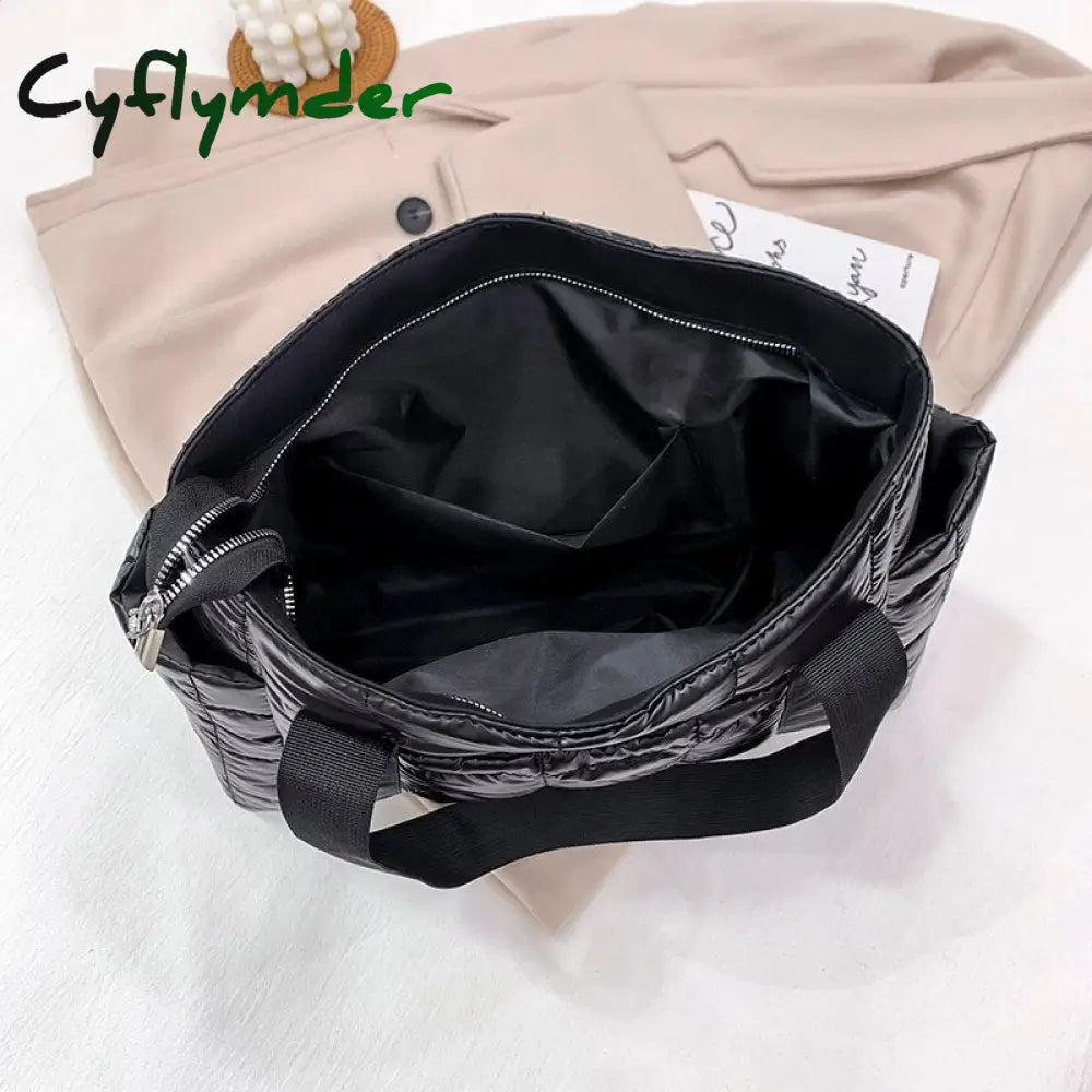 Cyflymder Hit Winter Brand Down Padded Ladies Shoulder Bags Design Big Duffel Bag For Women High