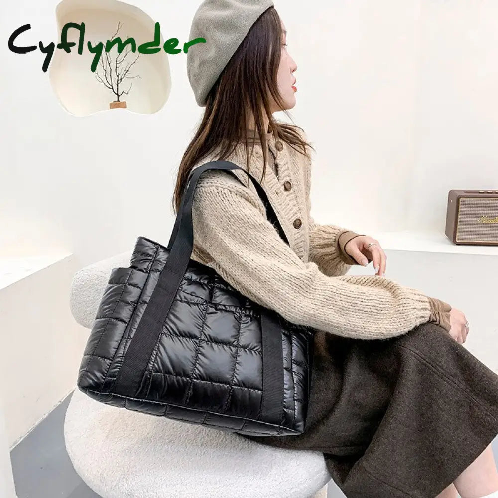 Cyflymder Hit Winter Brand Down Padded Ladies Shoulder Bags Design Big Duffel Bag For Women High