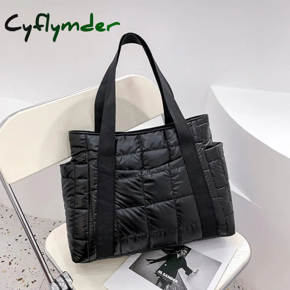 Cyflymder Hit Winter Brand Down Padded Ladies Shoulder Bags Design Big Duffel Bag For Women High