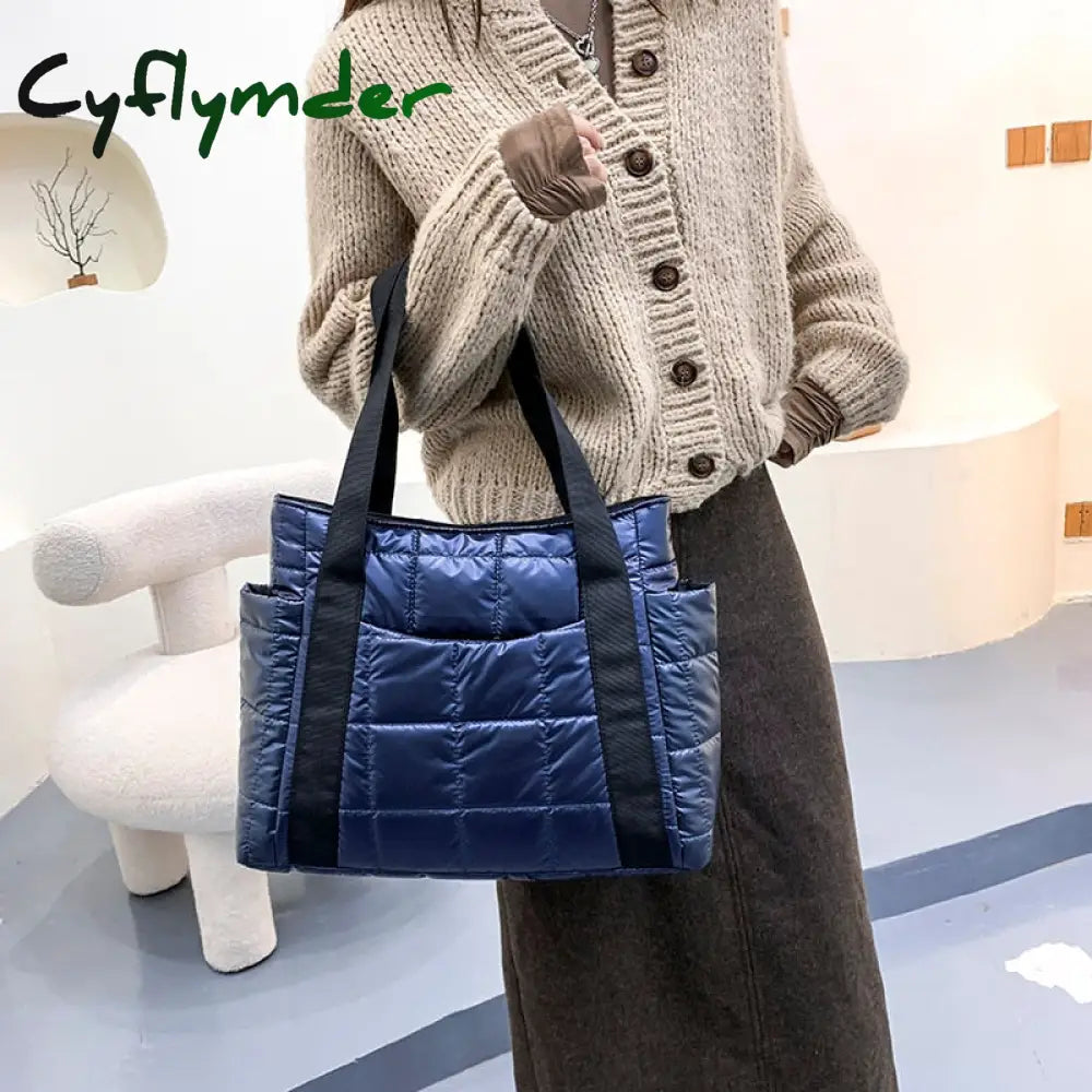 Cyflymder Hit Winter Brand Down Padded Ladies Shoulder Bags Design Big Duffel Bag For Women High