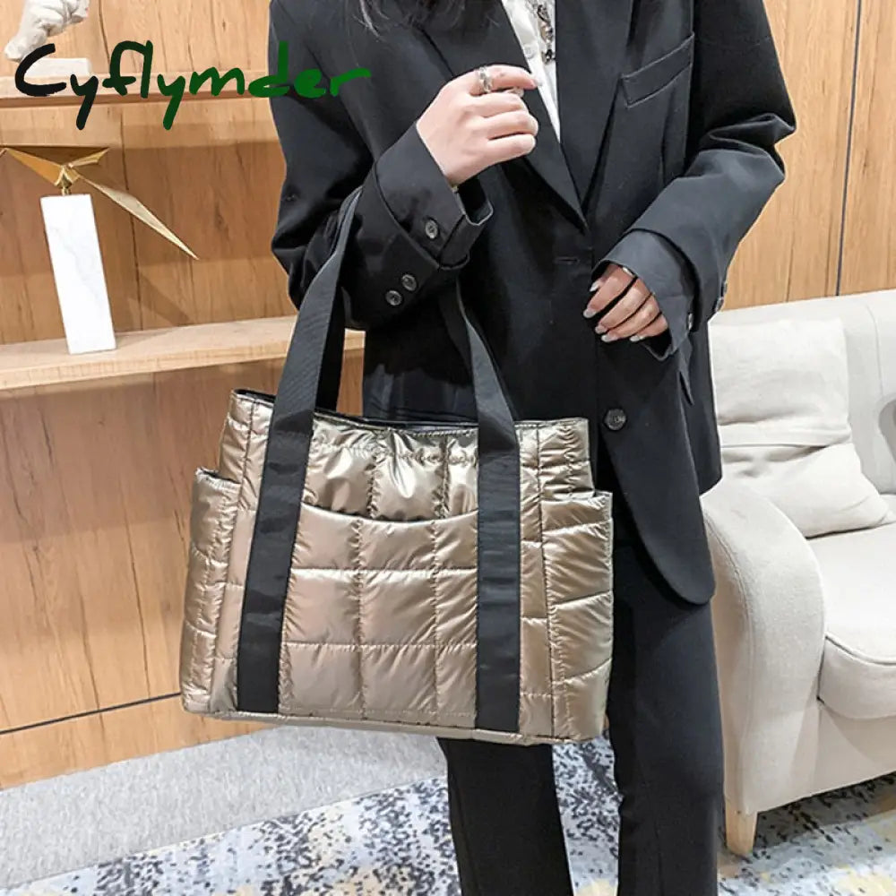 Cyflymder Hit Winter Brand Down Padded Ladies Shoulder Bags Design Big Duffel Bag For Women High