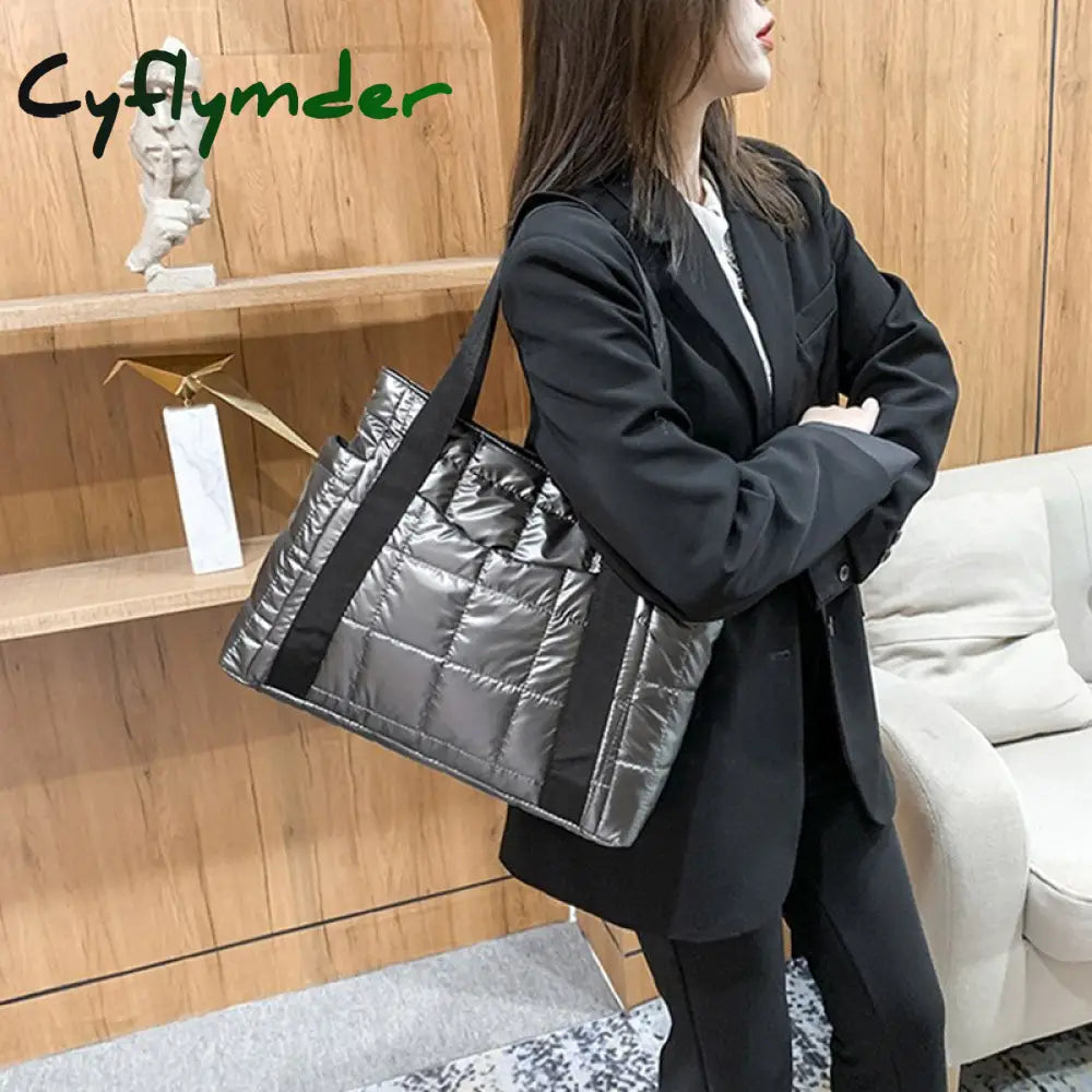 Cyflymder Hit Winter Brand Down Padded Ladies Shoulder Bags Design Big Duffel Bag For Women High