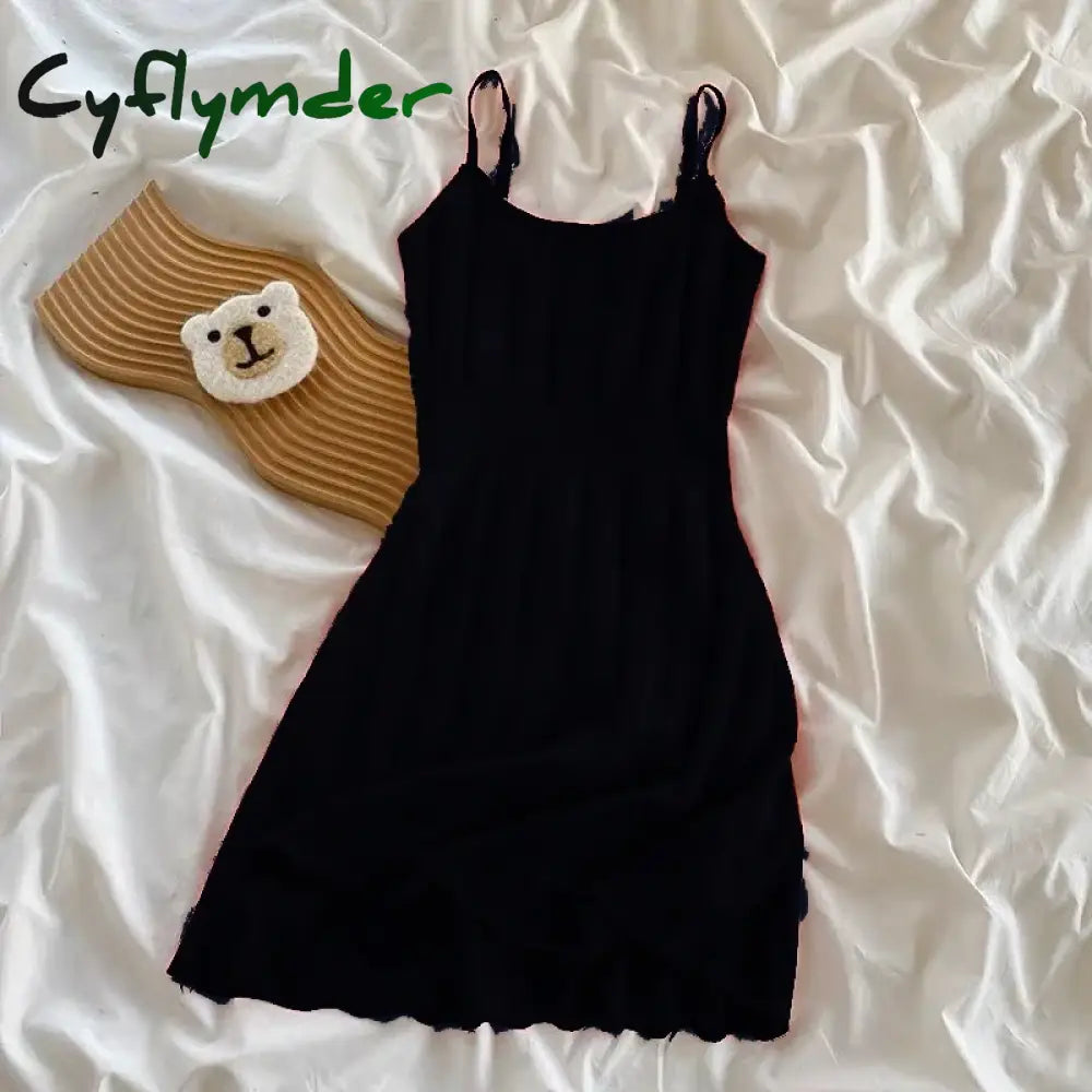 Cyflymder Hollow Out Elegant Striped Mini Dress Women Solid Red Elastic Dresses Korean Spaghetti Strap Slim A Line
