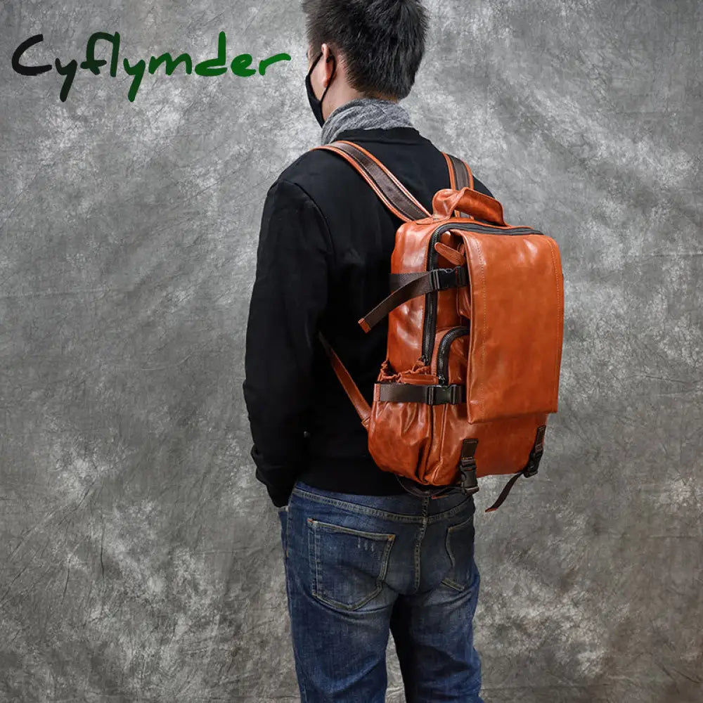 Cyflymder Hot Fashion Genuine Leather Backpack Real Cowskin Travel Backpacks Men Women Daypack