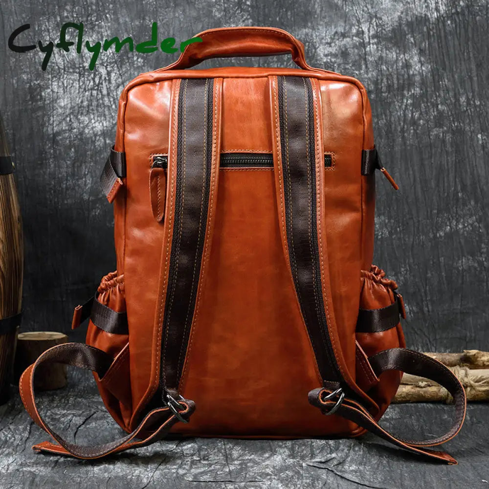 Cyflymder Hot Fashion Genuine Leather Backpack Real Cowskin Travel Backpacks Men Women Daypack