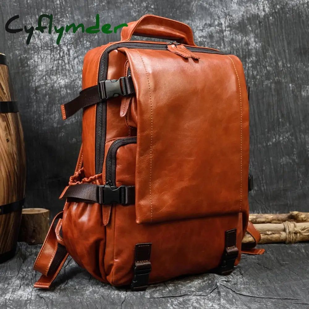 Cyflymder Hot Fashion Genuine Leather Backpack Real Cowskin Travel Backpacks Men Women Daypack