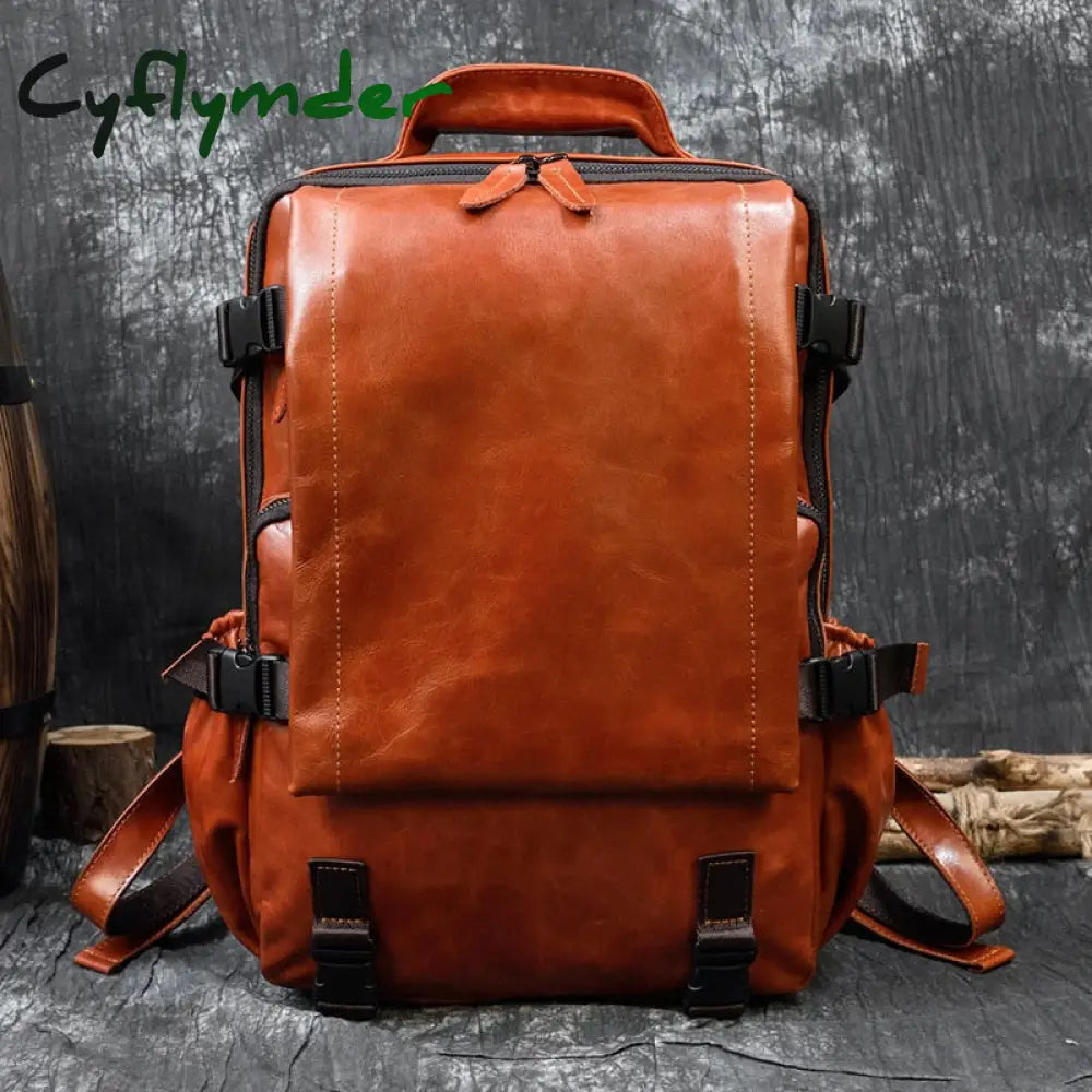 Cyflymder Hot Fashion Genuine Leather Backpack Real Cowskin Travel Backpacks Men Women Daypack