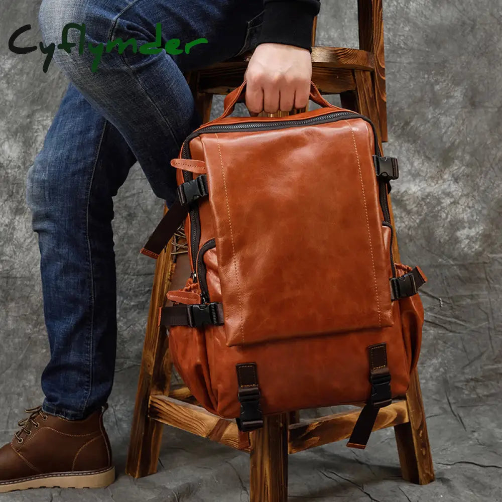 Cyflymder Hot Fashion Genuine Leather Backpack Real Cowskin Travel Backpacks Men Women Daypack