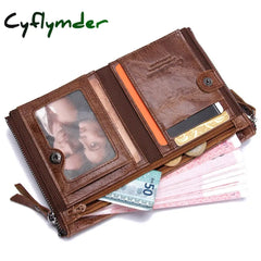 Cyflymder Hot Genuine Crazy Horse Cowhide Leather Men Wallet Short Coin Purse Small Vintage Wallets