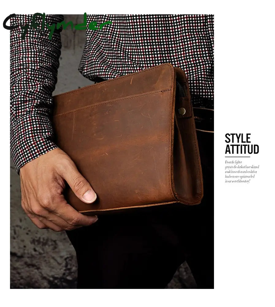 Cyflymder Hot Sale Brand Luxury Male Men Thick Real Leather Vintage Coffee Under-Arm Bag Organizer