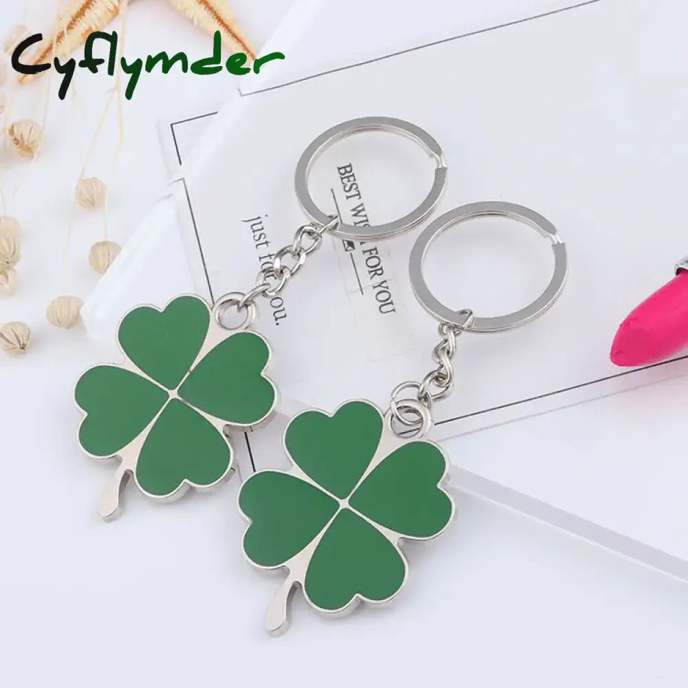 Cyflymder Hot Sale Creative Green Color Four-Leaf Clover Fortune Keychain Key Chain Ring Pendant