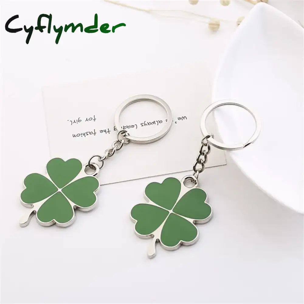 Cyflymder Hot Sale Creative Green Color Four-Leaf Clover Fortune Keychain Key Chain Ring Pendant