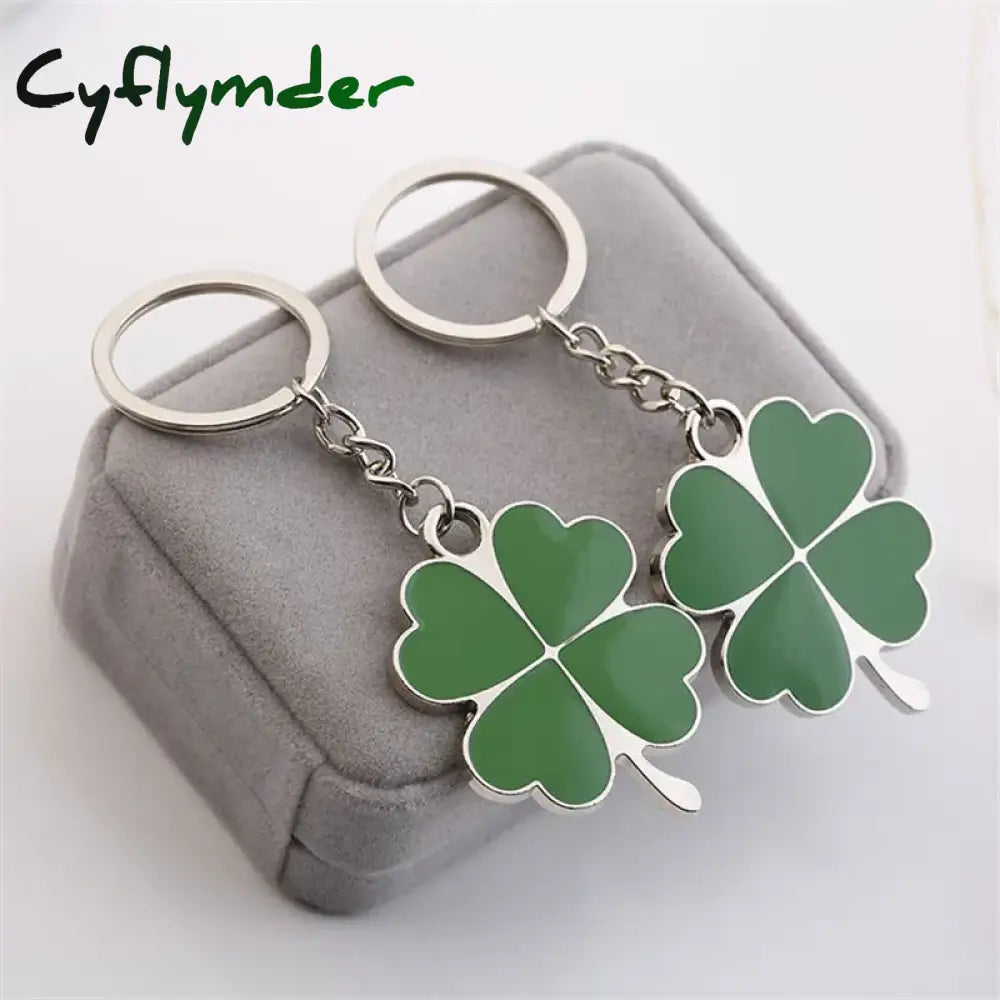 Cyflymder Hot Sale Creative Green Color Four-Leaf Clover Fortune Keychain Key Chain Ring Pendant