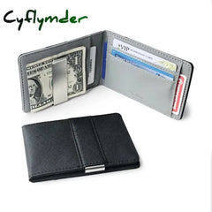 Cyflymder Hot Sale Fashion Solid Men’s Thin Bifold Money Clip Leather Wallet With A Metal Clamp