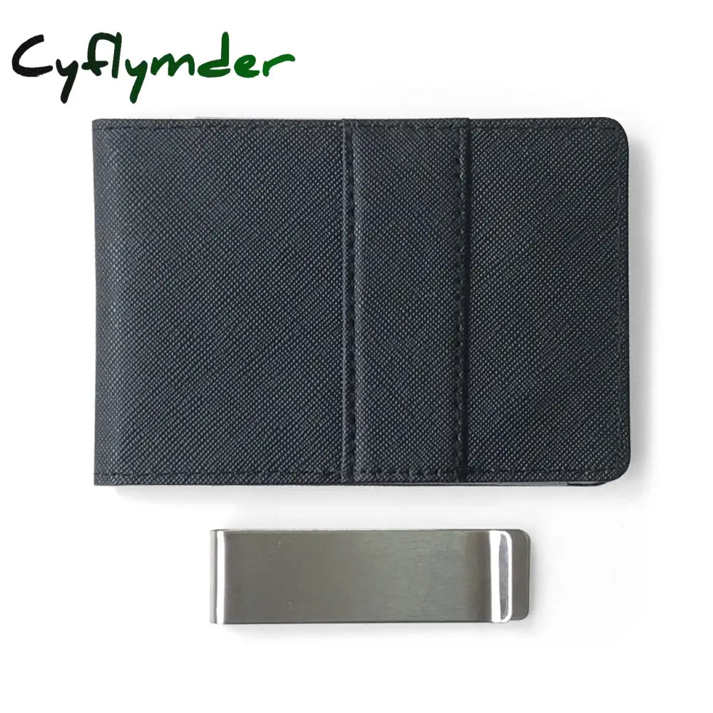 Cyflymder Hot Sale Fashion Solid Men’s Thin Bifold Money Clip Leather Wallet With A Metal Clamp