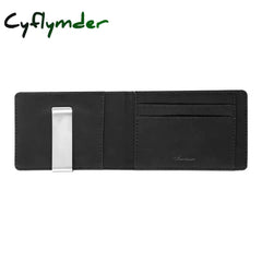 Cyflymder Hot Sale Fashion Solid Men’s Thin Bifold Money Clip Leather Wallet With A Metal Clamp