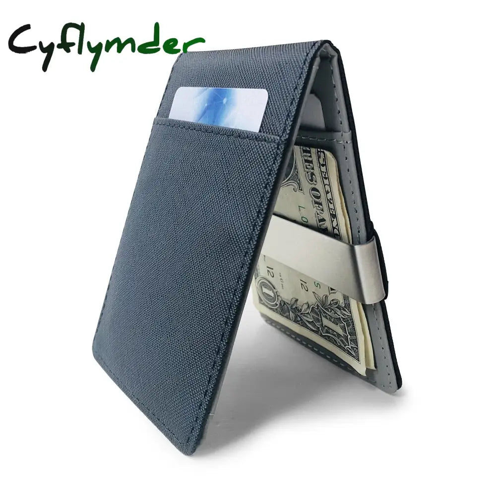 Cyflymder Hot Sale Fashion Solid Men’s Thin Bifold Money Clip Leather Wallet With A Metal Clamp