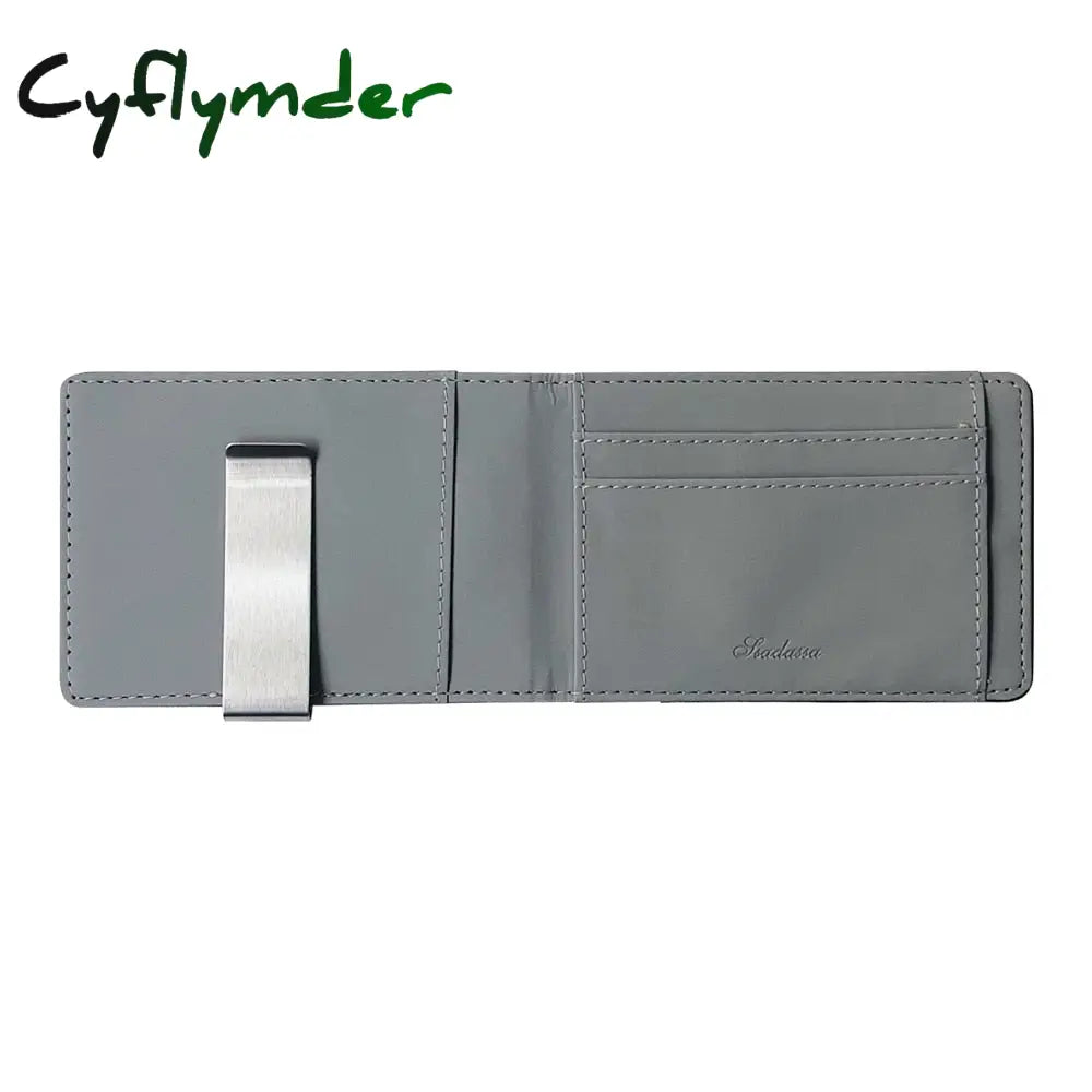 Cyflymder Hot Sale Fashion Solid Men’s Thin Bifold Money Clip Leather Wallet With A Metal Clamp